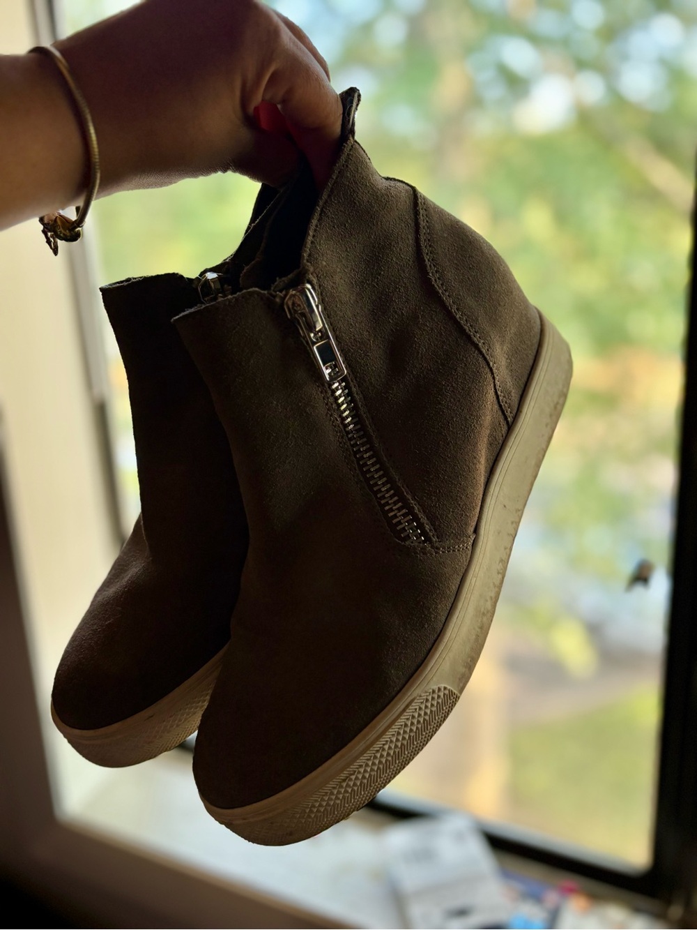 Steve Madden Olive Green Wedge Sneaker Boot with Side Zip